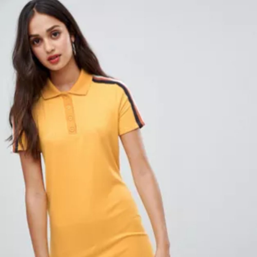 2/$45 Ribbed Mustard Polo dress with Trim